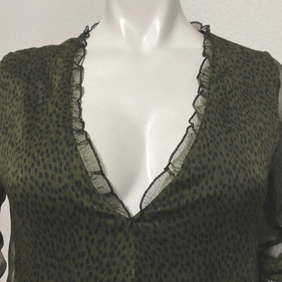 Zara Olive Green Cheetah Print Babydoll Mini Dress Size S - Picture 3 of 9